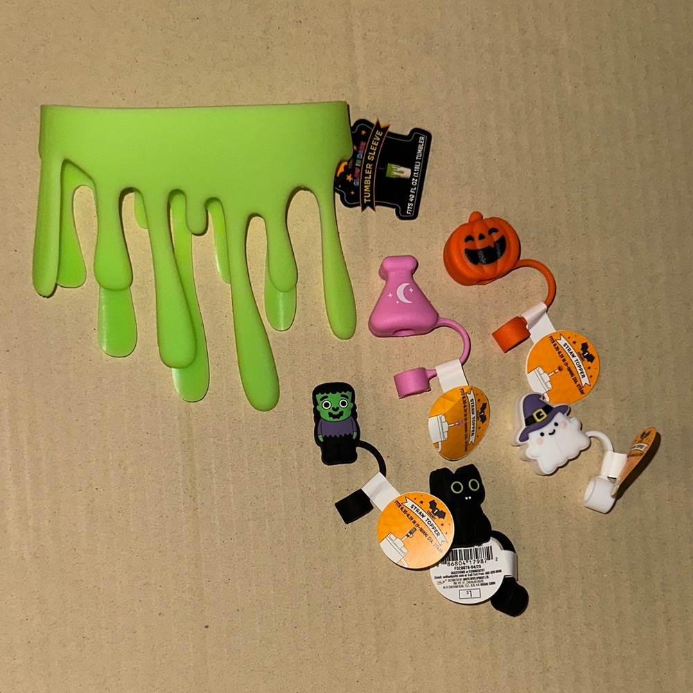 Target Halloween Stanley Slime Sleeve with 5 Halloween Straw Toppers! 🎃👻